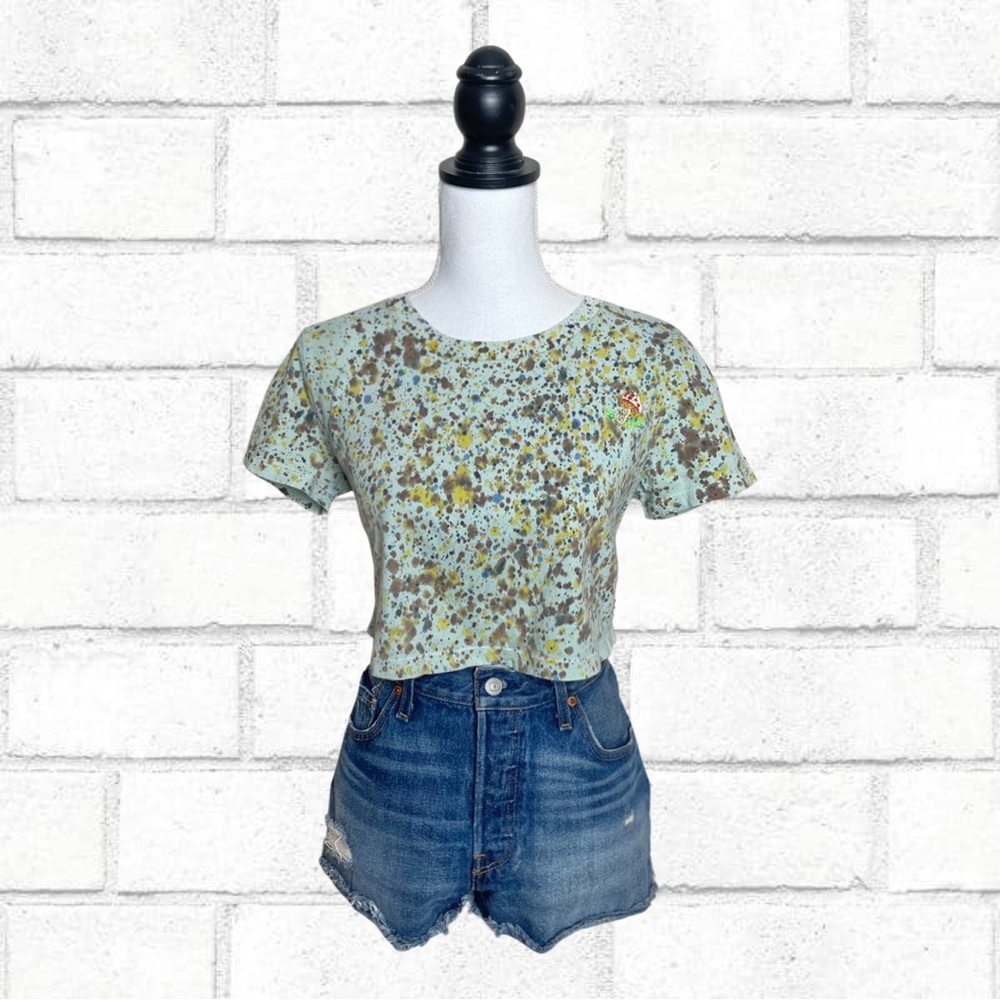 Urban Outfitters BDG Light Blue Tie Dye Mushroom Embroidered Crop T-Shirt